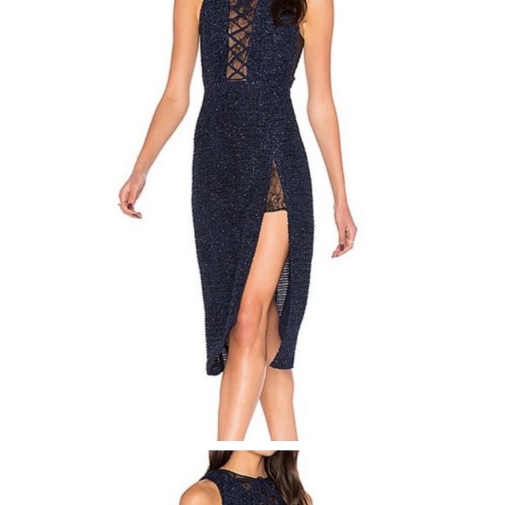 X by NBD Maggie Dress in navy blue lace-up